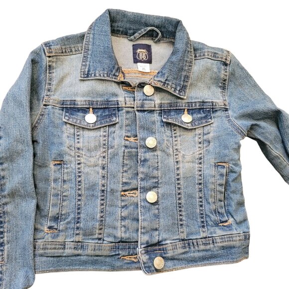 Kids Route 66 Denim Jacket Size Small Medium Wash Cotton Blend Jj3525 - Picture 1 of 6
